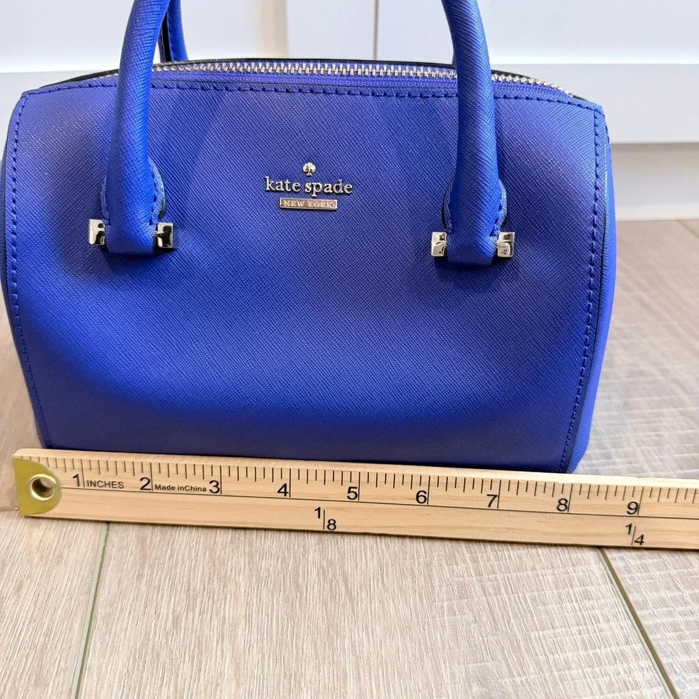 Kate Spade Satchel Women Small Blue Saffiano Leather Gold Hardware Zip Handbag